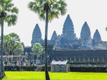 Angkor Wat's western naga balustrade in Cambodia undergoes restoration