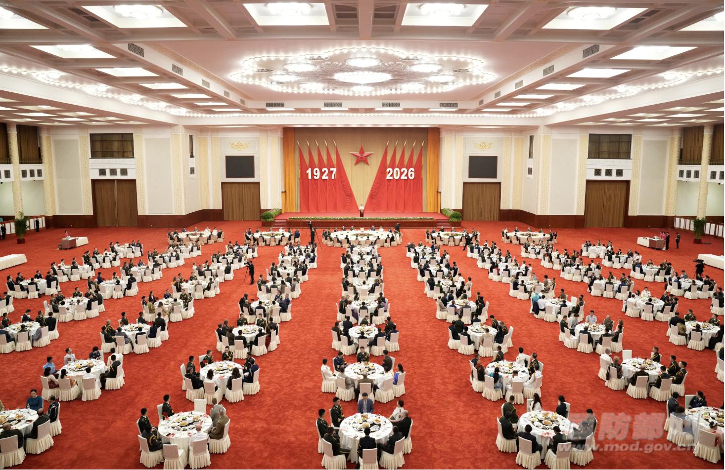 The Ministry of National Defense hosted a reception at the Great Hall of the People in Beijing to mark the 99th anniversary of the founding of the People's Liberation Army on July 31, 2026. Photo: China's Ministry of National Defense.