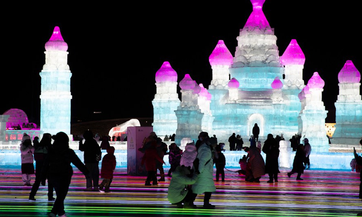 People have fun at Harbin Ice and Snow World in Harbin, northeast China's Heilongjiang Province, Jan. 24, 2023. Photo: Xinhua