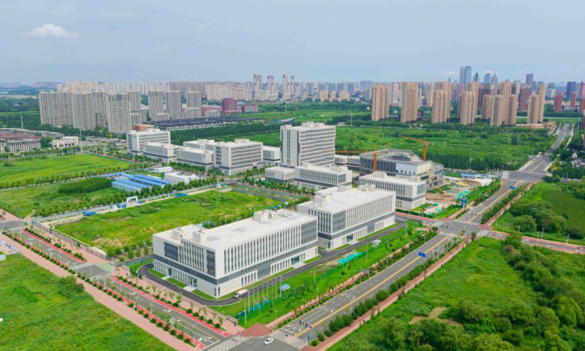 An aerial drone photo taken on July 30, 2026 shows a view of the intelligent robot technology park in Harbin, northeast China's Heilongjiang Province. (Xinhua/Zhang Tao)
