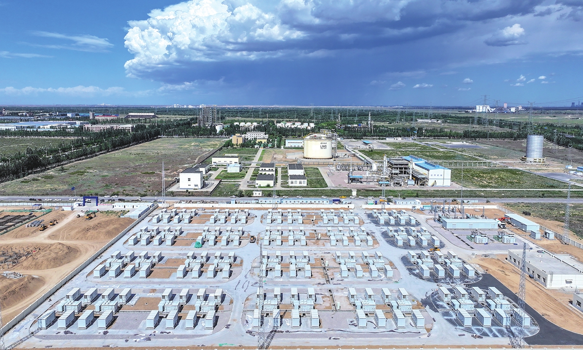 The construction site of a 200-megawatt/800-megawatt-hour shared energy storage power station is seen in Xingqing district, Yinchuan, Northwest China’s Ningxia Hui Autonomous Region, on August 3, 2026. In recent years, Ningxia has accelerated the development of a new-type power system, with energy storage playing a key role in supporting renewable energy consumption and balancing electricity supply. Photo: VCG