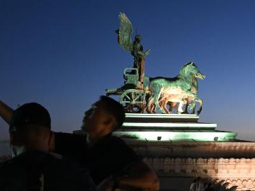 Tourists join night tours at Vittoriano monument in Rome, Italy