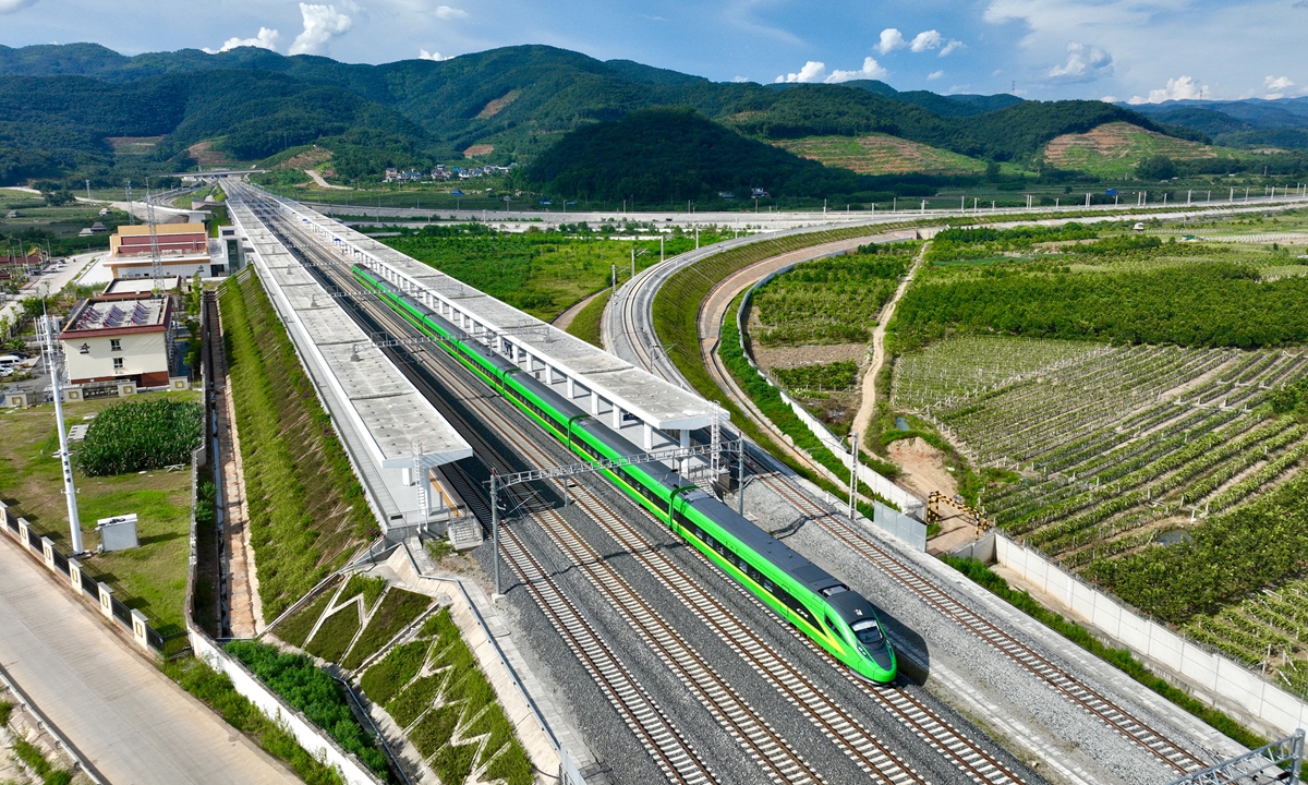 A bullet train runs along the China-Laos Railway. File photo: VCG