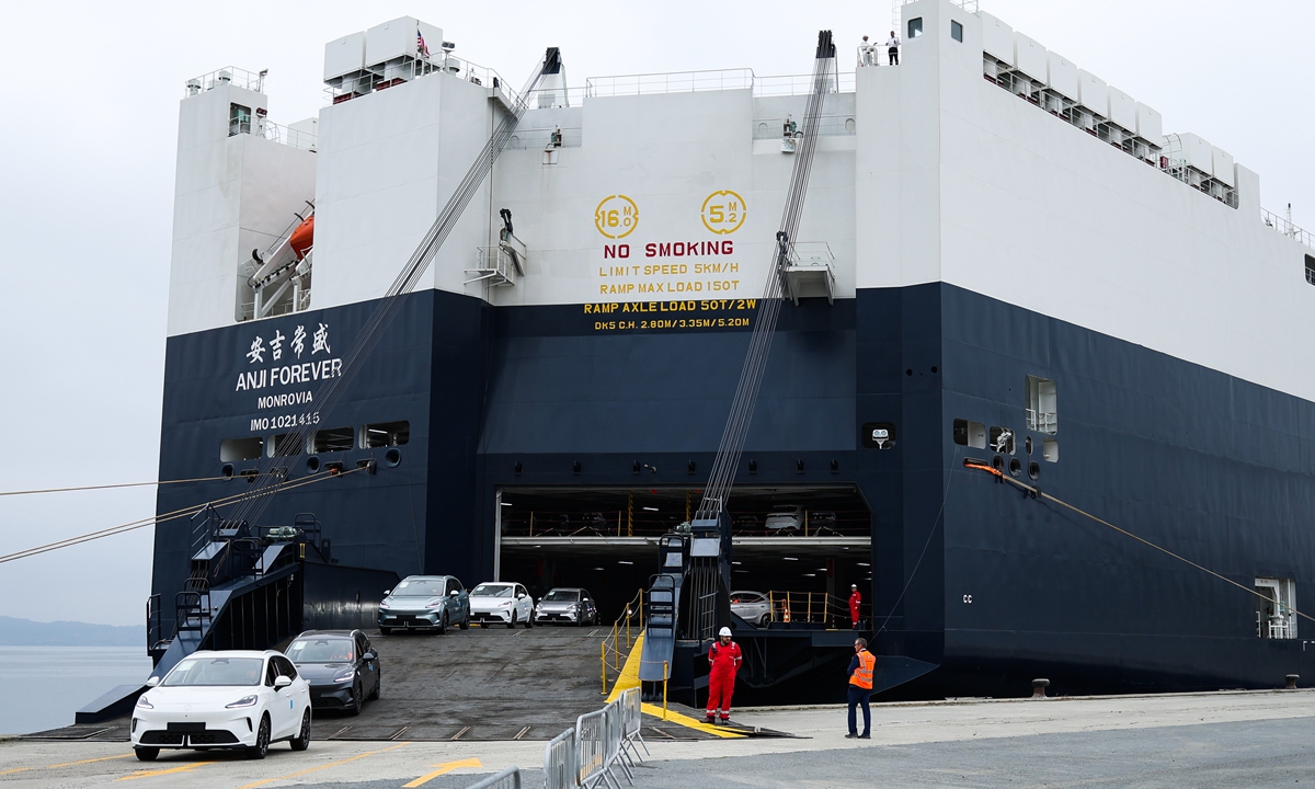 The SAIC Motor vessel during the official and institutional reception ceremony for the first car carrier belonging to the Chinese automotive giant SAIC Motor, on 9 July 2026, in Ferrol, A Coruna, Galicia, Spain. Photo: VCG