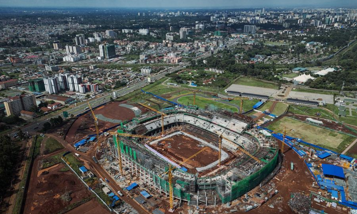 An aerial drone photo taken on March 19, 2025 shows the construction site of the Chinese-built Talanta Sports City in Nairobi, Kenya. (Xinhua/Han Xu)