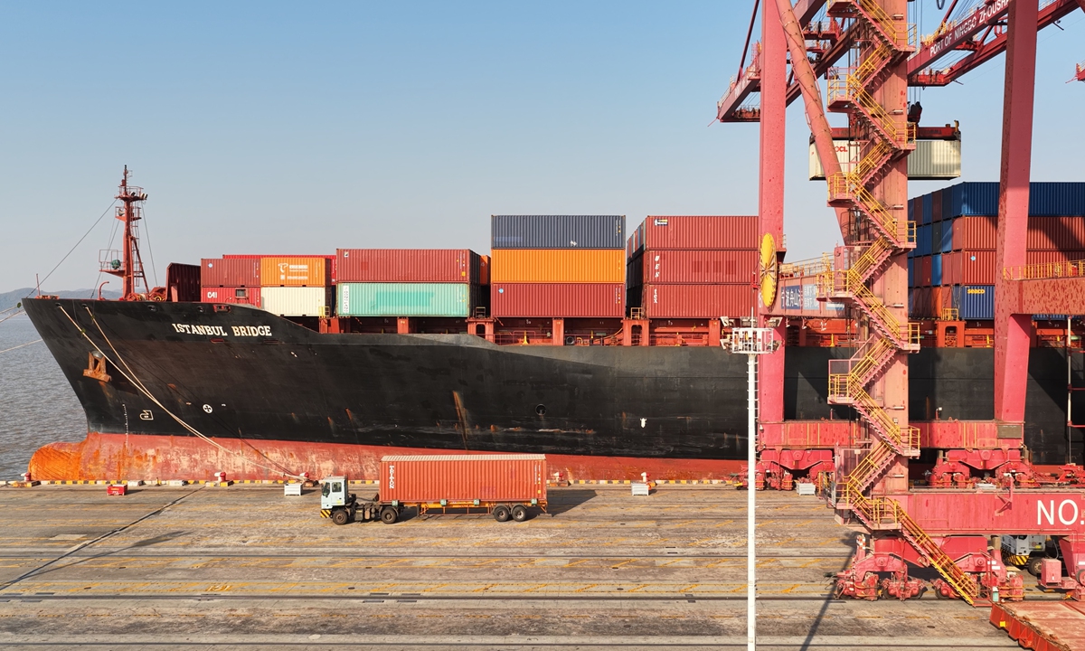 The first cargo ship of the China-Europe Arctic Express berths at Ningbo Zhoushan Port in East China's Zhejiang Province on December 6, 2025. Photo: VCG