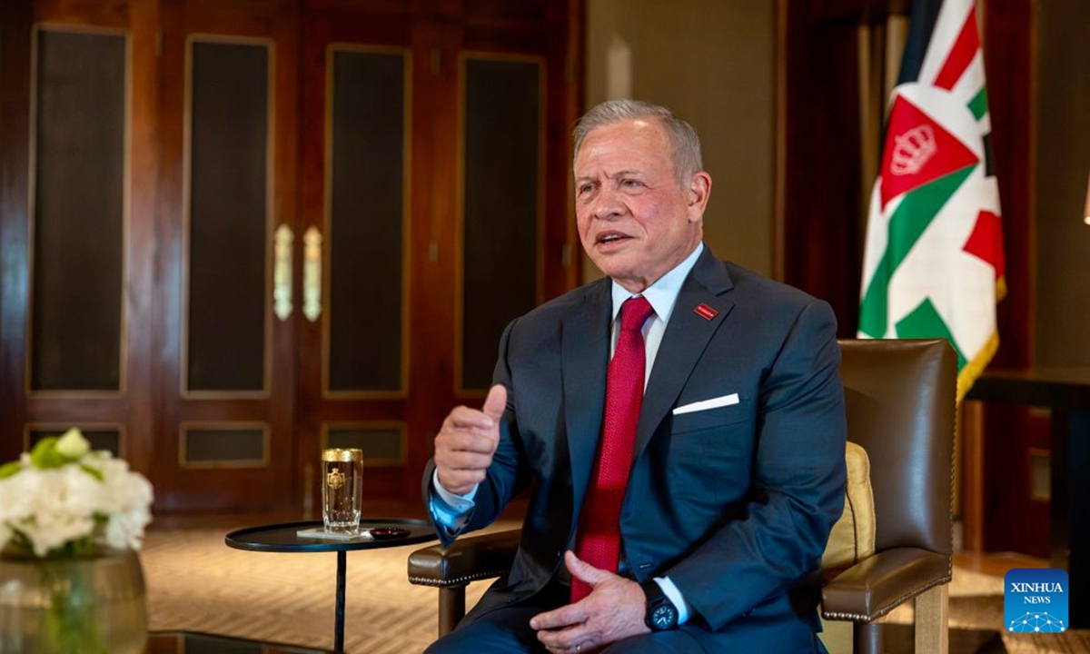 Jordan's king Abdullah II speaks during an interview with Xinhua in Amman, Jordan, Aug. 5, 2026. (Royal Hashemite Court/Handout via Xinhua)