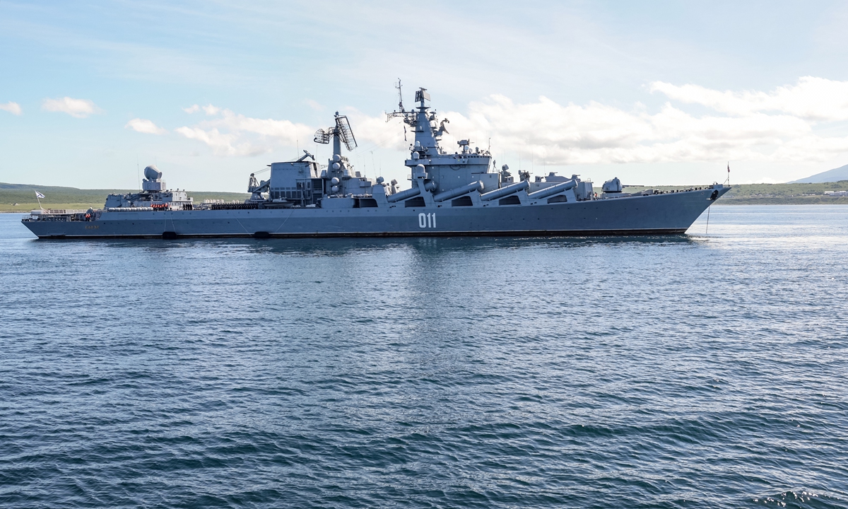 The Russian Varyag missile cruiser of the Pacific Fleet is seen after a military exercise near Yuzhno-Sakhalinsk, on Sakhalin Island, Russia, on August 13, 2026. Photo: VCG