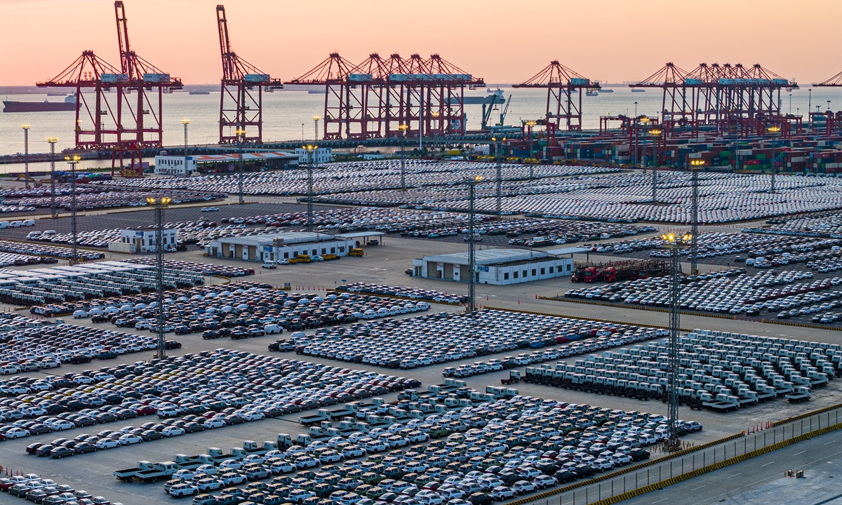 Domestically produced vehicles are ready for export overseas at the Taicang port zone of Suzhou Port, East China's Jiangsu Province on July 14, 2026. Photo: CNS Photo