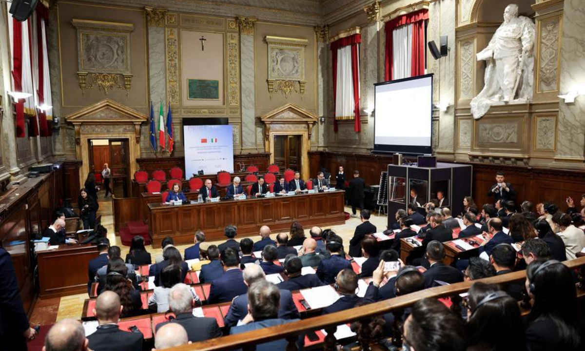 Guests attend the 4th China-Italy Friendship Cities Cooperation Dialogue in Rome, Italy, April 16, 2026. (Xinhua/Li Jing)
