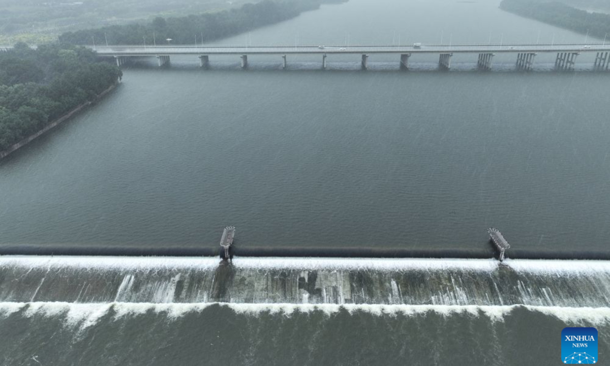 An aerial drone photo taken on Aug. 24, 2026 shows the Hunhe River in Shenyang, northeast China's Liaoning Province. Heavy to torrential rains lashed southeastern Liaoning from 8 a.m. Sunday to 11 a.m. Monday, with downpours in some areas, while northern and western parts of the province saw light to moderate rain and localized heavy to torrential rains in a few spots.Red alerts for torrential rain remain in effect across multiple parts of Liaoning. As of 6 a.m. Monday, nine cities had activated flood emergency responses, according to the provincial flood control and drought relief headquarters. (Xinhua/Li Gang)