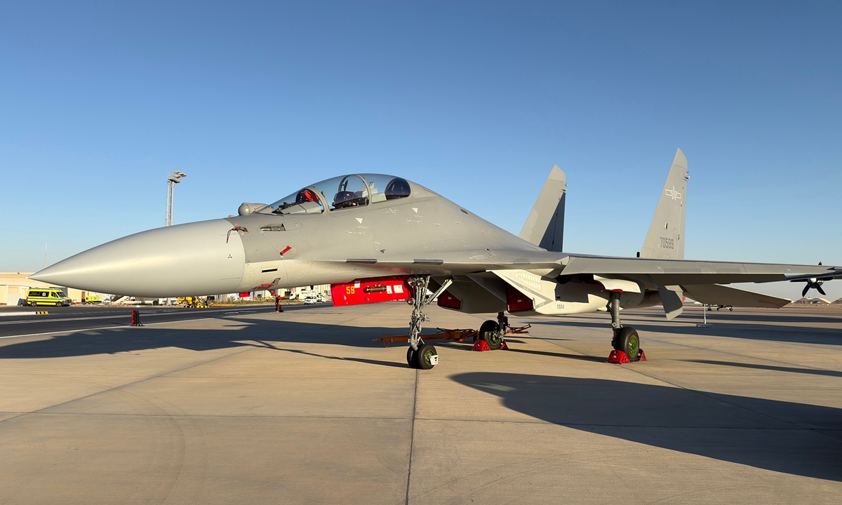 A J-16 fighter on display at the second edition of the El Alamein International Airshow at El Alamein International Airport in El Dabaa, Egypt Photo: Sina Weibo account of AVIC