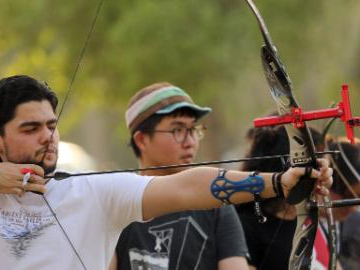 People practice archery at Al-Zawraa Park in Baghdad, Iraq