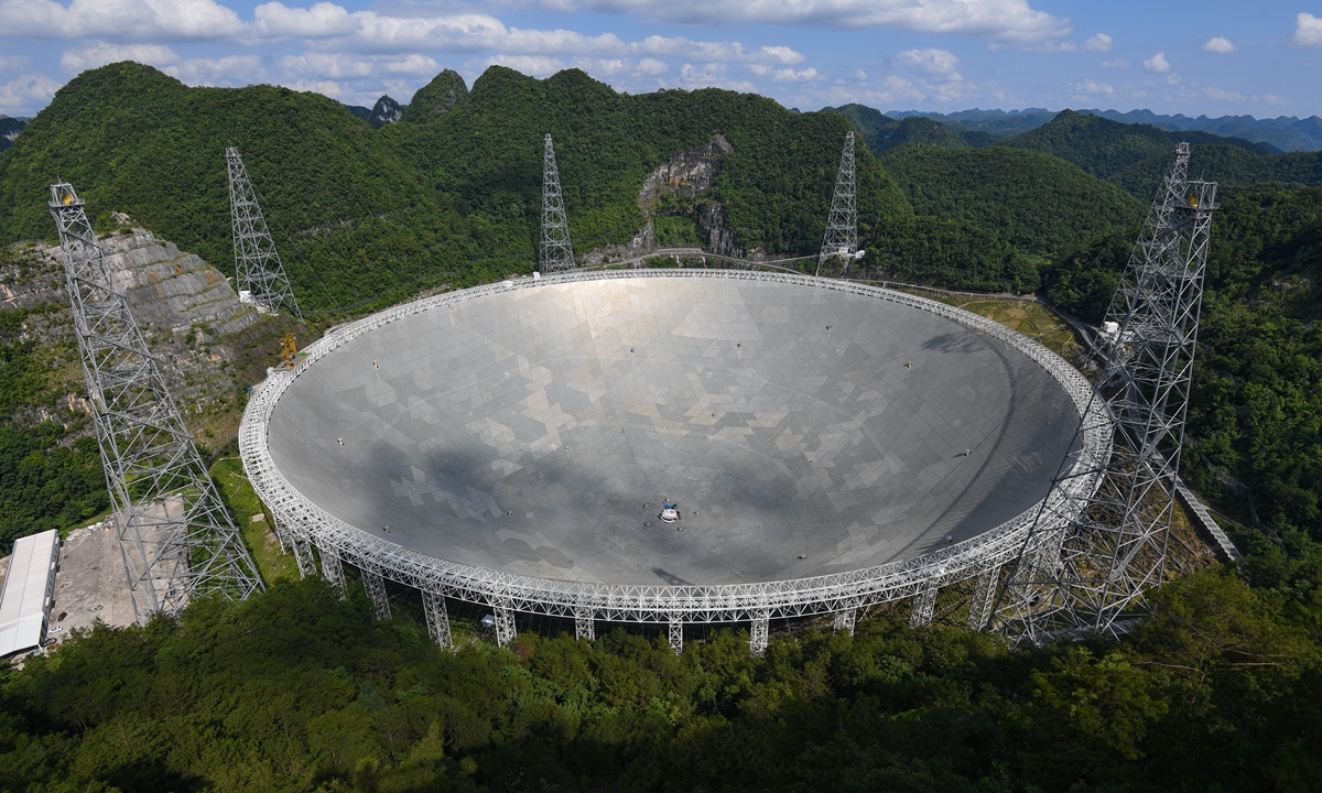 Image of China's Five-hundred-meter Aperture Spherical Radio Telescope (FAST) in Southwest China's Guizhou Province Photo: VCG