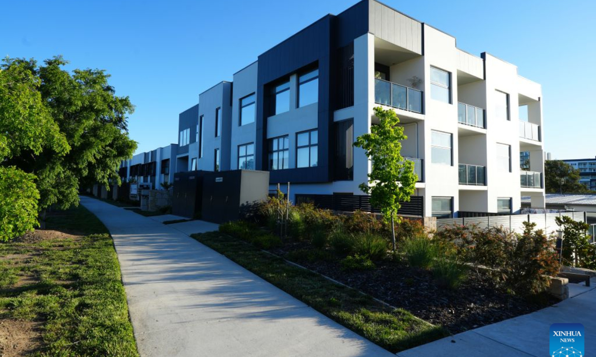 This photo taken on Oct. 8, 2026 shows a newly completed apartment building in Canberra, Australia. (Photo by Zhang Na/Xinhua)