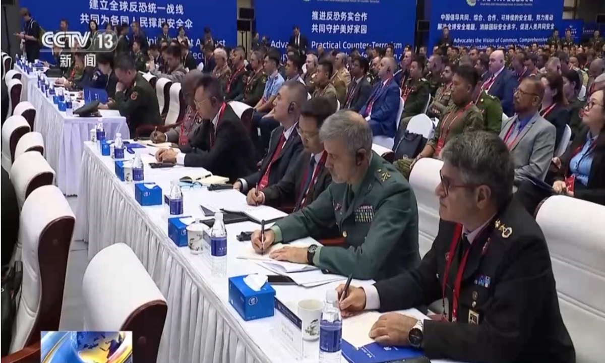 The 2026 Great Wall International Forum on Counter-terrorism opened in Beijing on October 13, 2026, with more than 320 delegates from 62 countries and international organizations attending to discuss practical counterterrorism cooperation in the artificial intelligence (AI) era. Photo: Screenshot from a CCTV report.