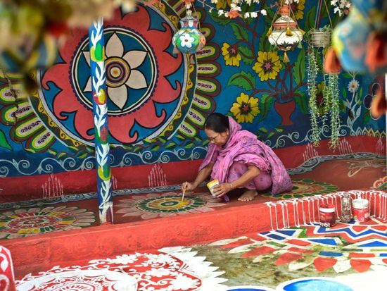 Traditional Alpona folk art practiced in Bangladesh
