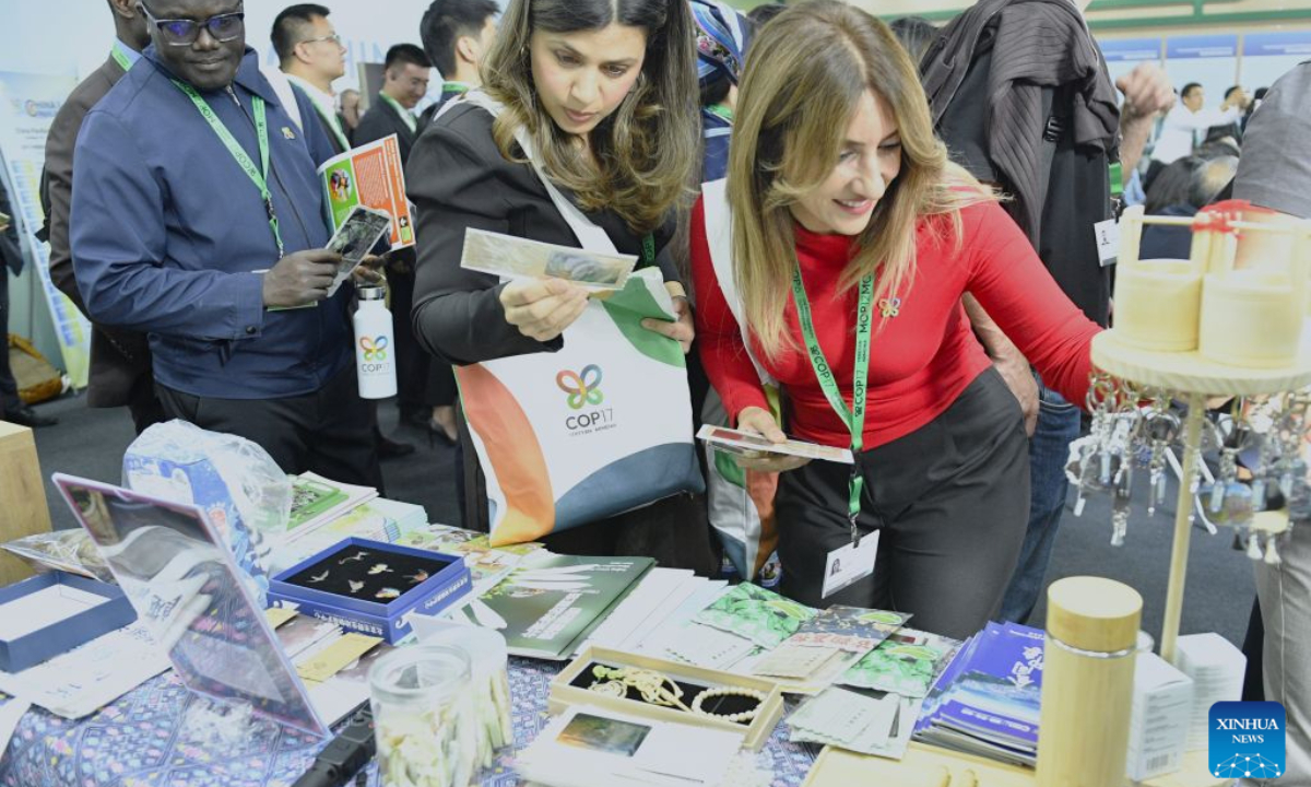People visits the China Pavilion at the 17th meeting of the Conference of the Parties to the United Nations (UN) Convention on Biological Diversity (COP17) in Yerevan, Armenia, Oct. 19, 2026. Themed Taking Action for Nature, COP17 runs on Oct. 19-30. During the conference, the China Pavilion will host a series of events, including thematic side events, sessions on local biodiversity conservation initiatives, seminars and an exhibition showcasing China's achievements in biodiversity conservation. (Xinhua/Chen Junfeng)