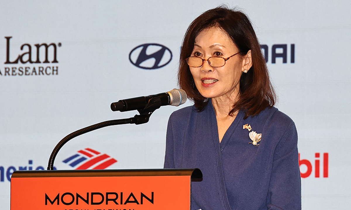 US Ambassador to South Korea Michelle Park Steel delivers a special address at a lunch forum hosted by the American Chamber of Commerce (AMCHAM) in Korea in Seoul to mark the US' 250th anniversary, on October 21, 2026. Photo: VCG