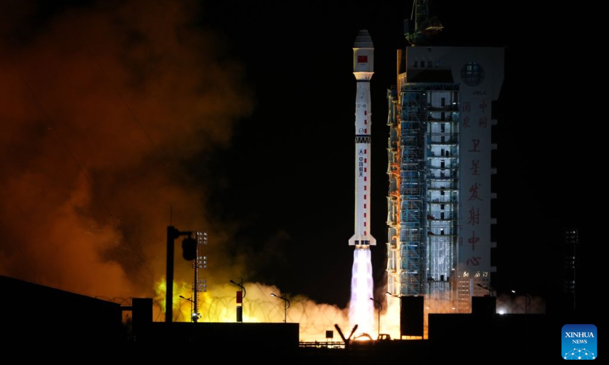 A Long March-4B carrier rocket carrying two groups of remote sensing satellites blasts off from the Jiuquan Satellite Launch Center in northwest China, Oct. 24, 2026. The satellites 07-09 of the Yaogan-53 group and the satellites 19-21 of the Yaogan-56 group were launched at 3:25 a.m. (Beijing Time) aboard a Long March-4B carrier rocket, and they entered the preset orbits successfully. (Photo by Wang Jiangbo/Xinhua)