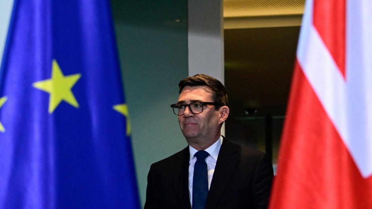 British Prime Minister Andy Burnham arrives to address a press conference with the German Chancellor at the Chancellery in Berlin on October 8, 2026. (Photo by Tobias SCHWARZ / AFP via Getty Images)