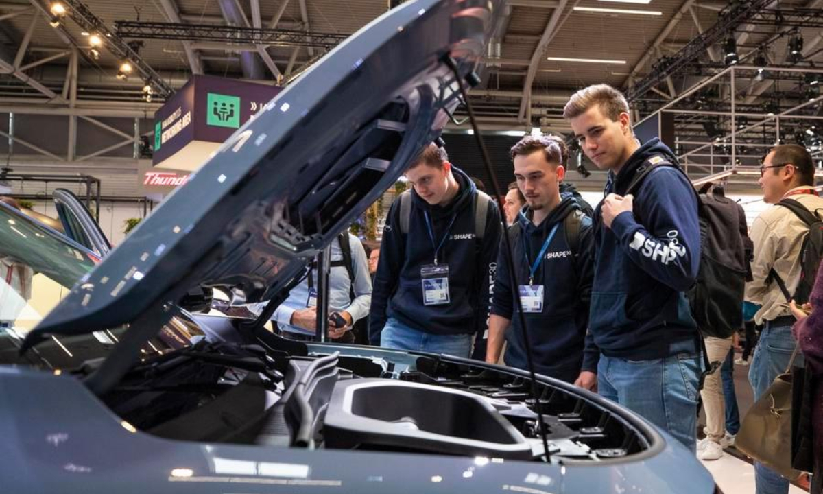 People visit the exhibition zone of Leapmotor at the 2025 IAA Mobility in Munich, Germany, Sept. 10, 2025. (Xinhua/Zhang Fan)