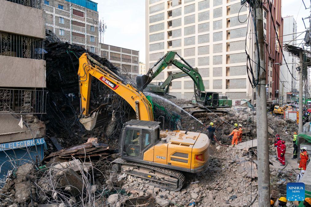 Machineries provided by Chinese companies are seen at the site of a building collapse in Eastleigh, Nairobi, Kenya, on Oct. 27, 2026. (Xinhua/Xie Jianfei)