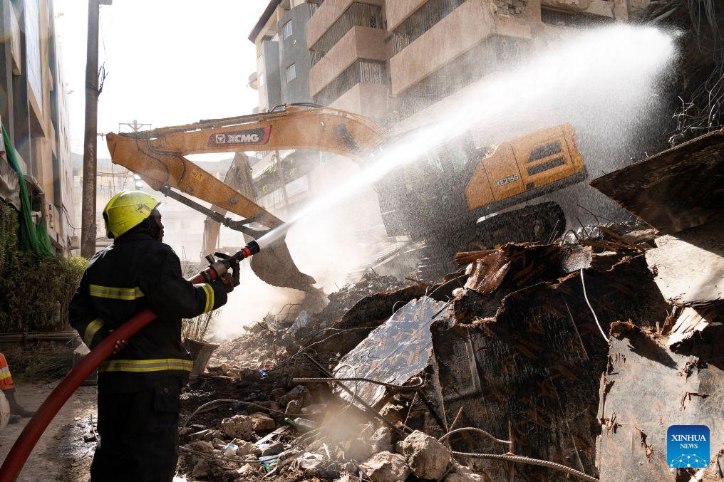 A machinery provided by China's Xuzhou Construction Machinery Group (XCMG) is seen at the site of a building collapse in Eastleigh, Nairobi, Kenya, on Oct. 27, 2026. (Xinhua/Xie Jianfei)