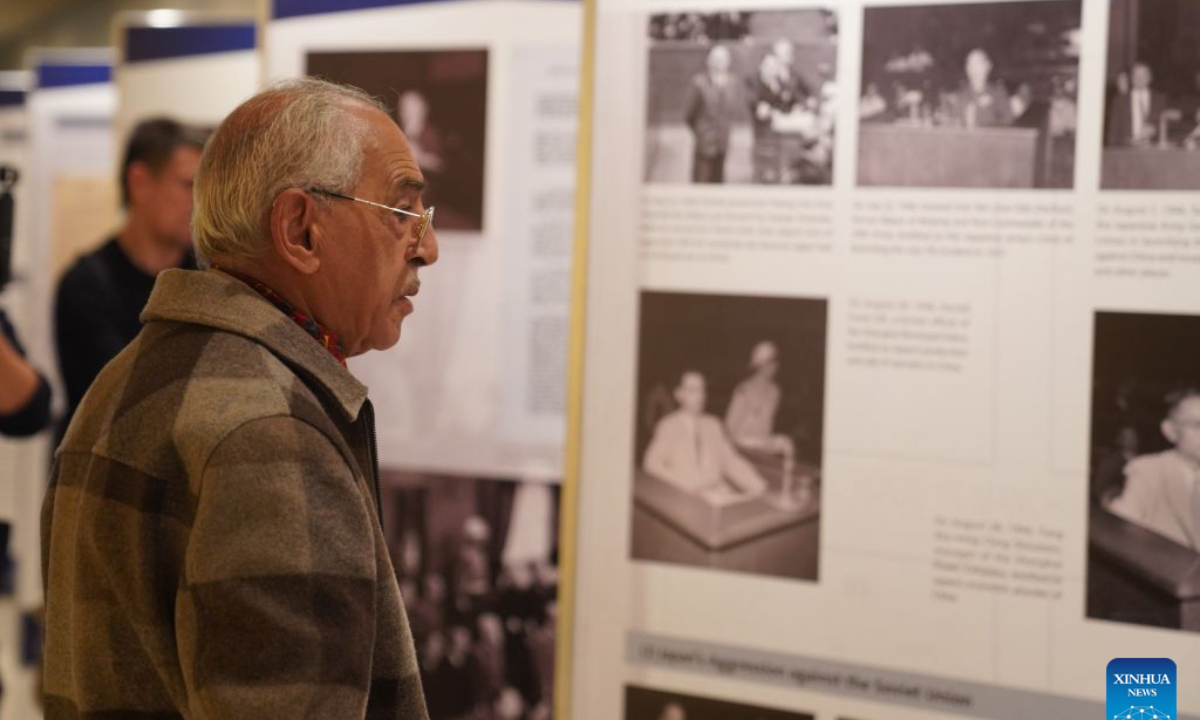 People view exhibits at an exhibition marking the 80th anniversary of the opening of the Tokyo Trial at the UN Headquarters in New York, Oct. 26, 2026. An exhibition marking the 80th anniversary of the opening of the Tokyo Trial opened at UN Headquarters in New York on Monday.Titled Justice and Peace for All Humanity, the exhibition features historical photographs, archival documents and publications on the investigation and prosecution of Japanese war crimes during World War II. (Xinhua/Zhang Fengguo)