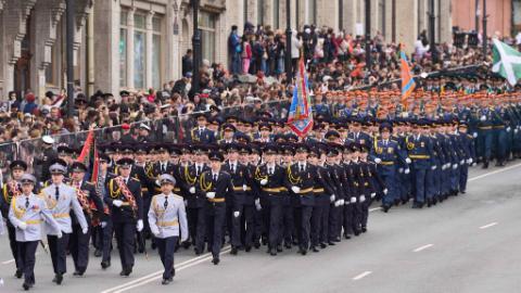 Military parade to mark Victory Day held in Vladivostok, Russia