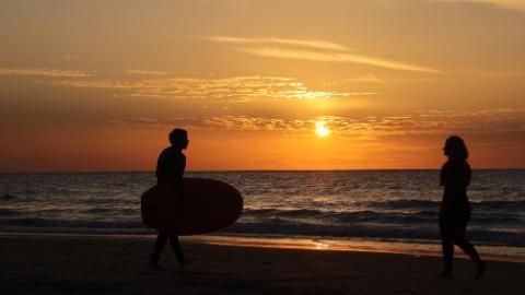 People enjoy leisure time in Haifa, Israel