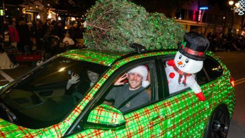 People participate in Christmas parade in California, U.S.