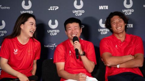 Members of team China participate in media conference of United Cup Sydney in Australia