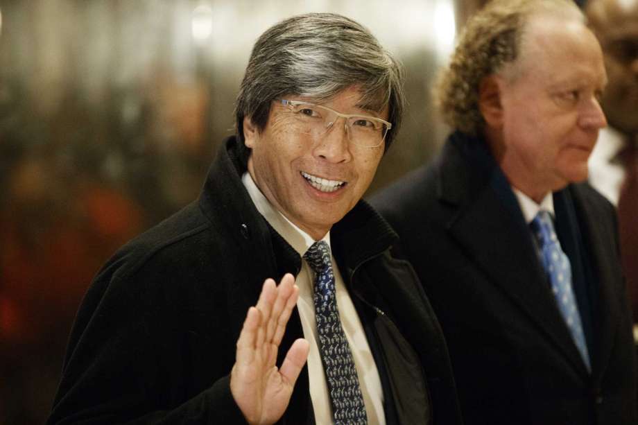 FILE - In this Jan. 10, 2017, file photo, pharmaceuticals billionaire Dr. Patrick Soon-Shiong waves as he arrives in the lobby of Trump Tower in New York for a meeting with President-elect Donald Trump. The Los Angeles Times is reporting its parent company is in talks to be sold to Soon-Shiong. The Washington Post first reported Tuesday, Feb. 6, 2018 that the sale was being negotiated by Tronc Inc., formerly Tribune Publishing. The Times then reported that the price was $500 million and would include the San Diego Union-Tribune. Chicago-based Tronc owns 10 U.S. newspapers. Photo: Evan Vucci, AP / Copyright 2017 The Associated Press. All rights reserved.