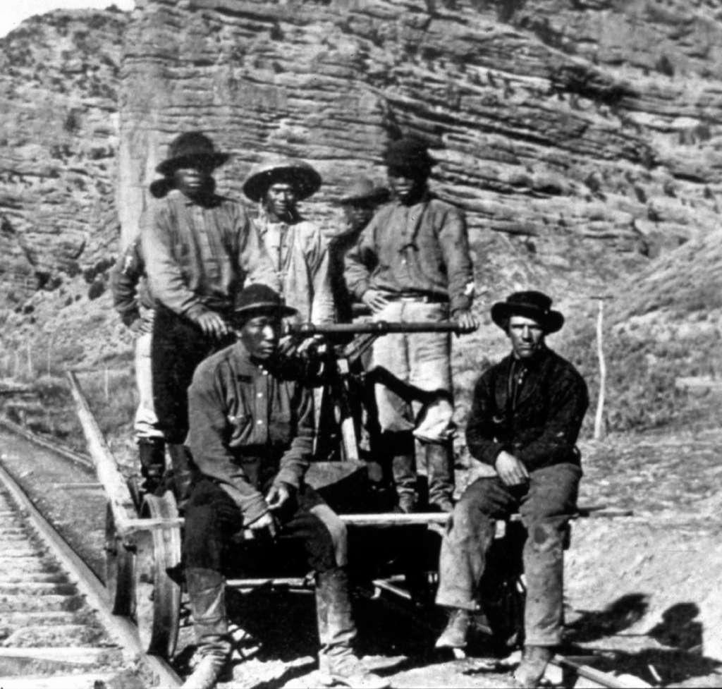 Initially hired for manual labor only, Chinese workers proved able at skilled work immediately. They served as masons, tracklayers and foremen. Photo: Denver Public Library, Courtesy