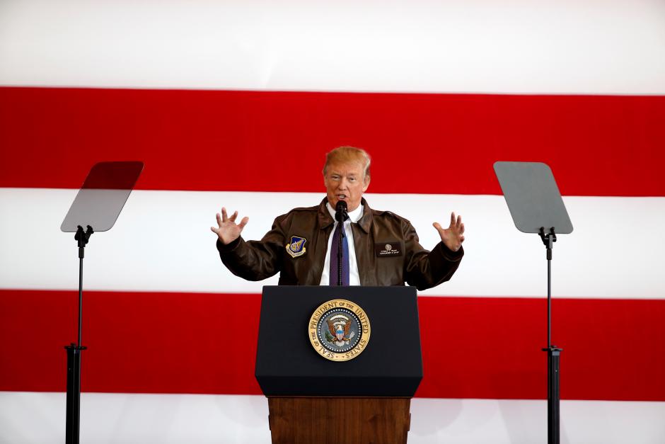 Image result for US President Donald Trump addresses members of US military services and Japan Self-Defense Forces at Yokota Air Base in Fussa, on November 5, 2017.