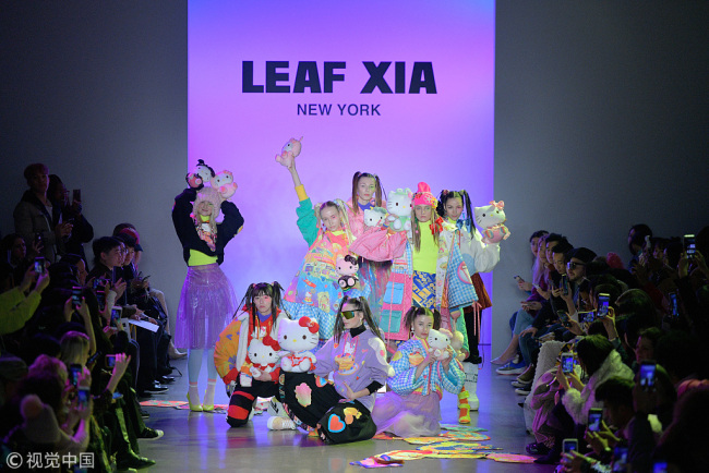 Models pose for the Leaf Xia FW19 runway show in Gallery II of Spring Studios during New York Fashion Week: The Shows at Spring Studios on February 13, 2019 in New York City.[Photo via IC/Roy Rochlin]