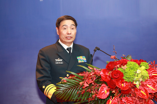 Shen Jinlong, the commander of the Chinese navy, speaks at the seminar on Building a Maritime Community of Shared Future in Qingdao on Apr 24, 2019. [Photo provided to China Plus]