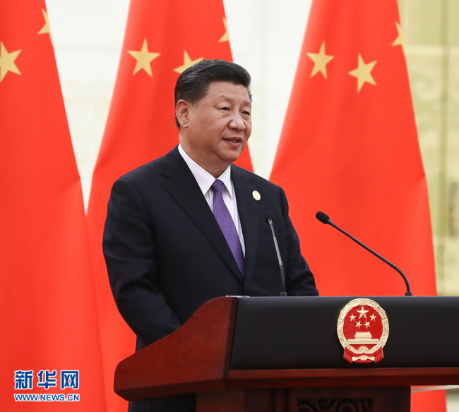 Chinese President Xi Jinping delivers a speech at a banquet in the Great Hall of the People in Beijing on May 14, 2019. [Photo: Xinhua]