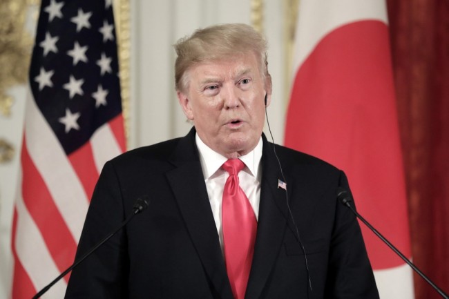 US President Donald Trump speaks during a joint press conference with Japan's Prime Minister Shinzo Abe (not pictured) at Akasaka Palace in Tokyo on May 27, 2019. [Photo: AFP]